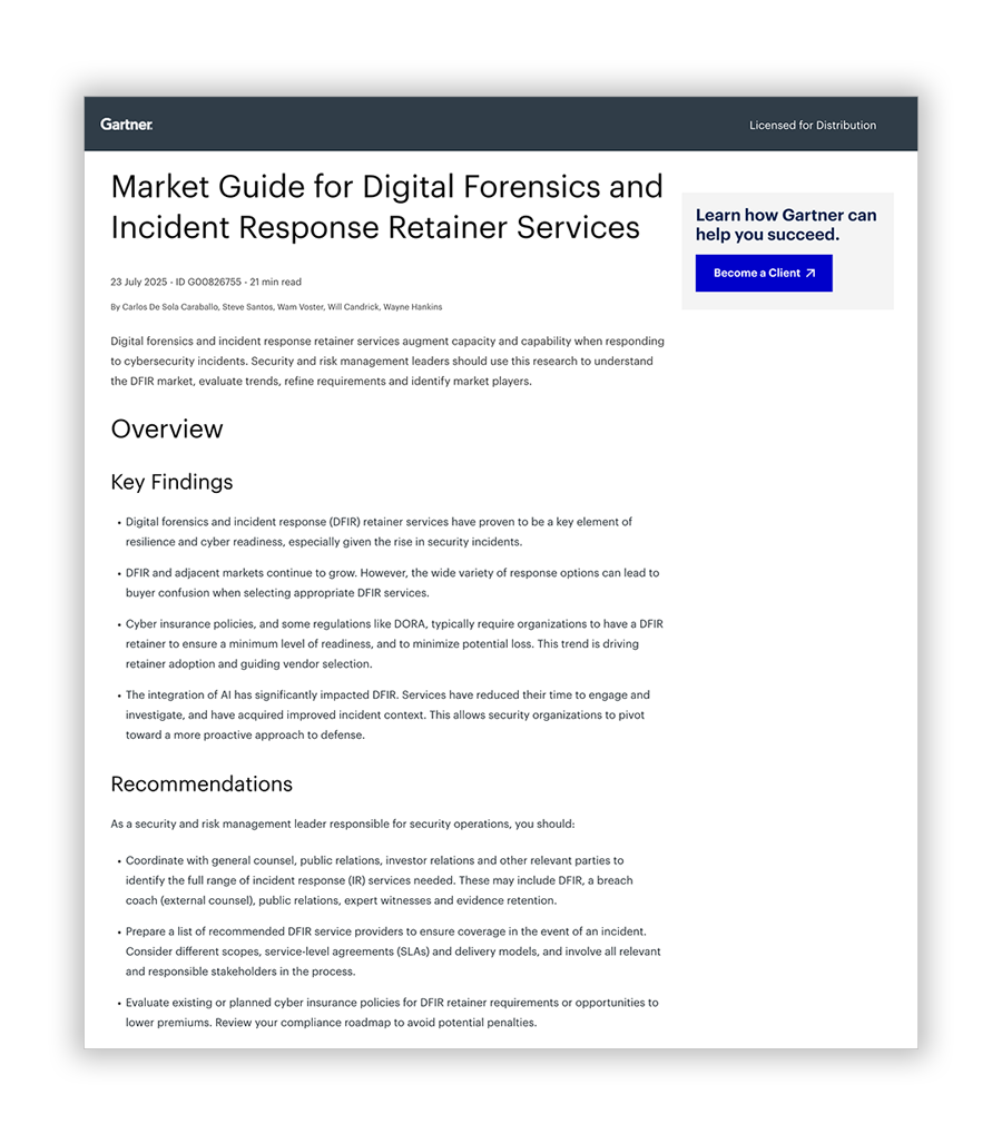 Gartner Market Guide for DFIR Retainer Services